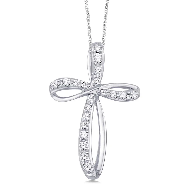 Women’s bar necklace-10K White Gold 1/5 Ct.Tw. Diamond Cross Pendant