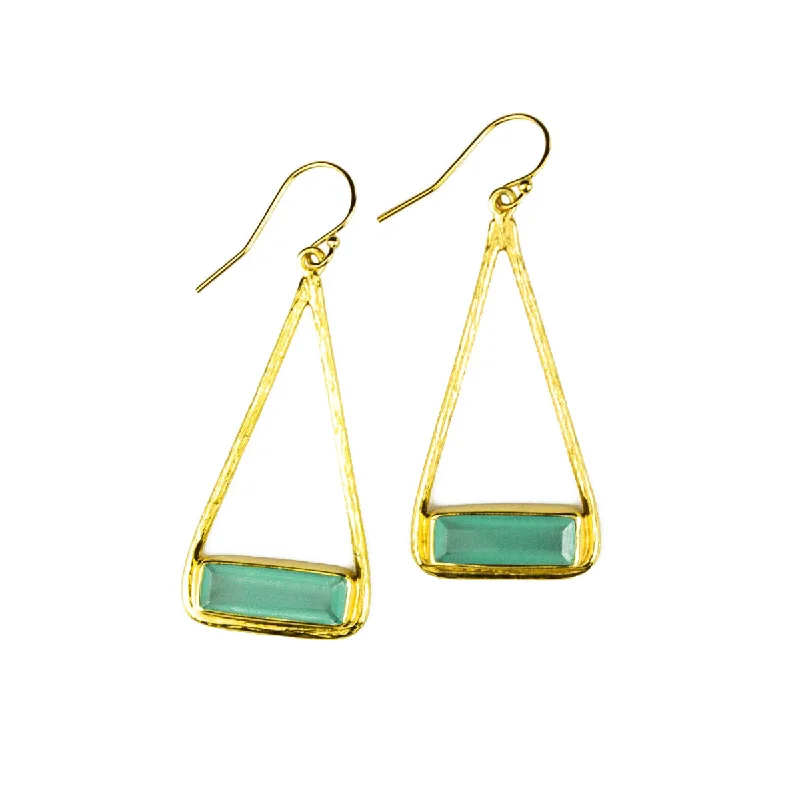 Women’s luxury hoop earrings-Adira Series | Aqua Chalcedony Bar in Triangle Earrings, Sterling Silver or Gold Filled, Modern Boho Chic Frame Necklace for Women, March Birthstone