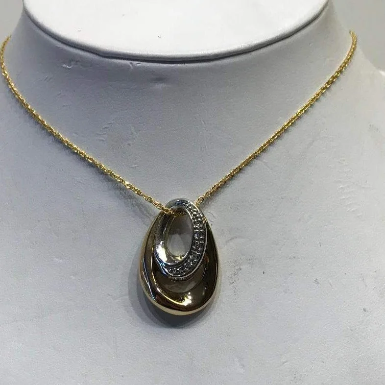 Women’s sterling silver necklace-14 Karat Yellow Gold Diamond Pendant Geometric Oval Theme