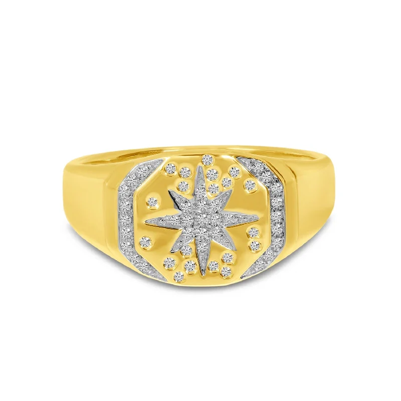 Women’s radiant cut engagement ring-DIAMOND STARBURST SIGNET RING RM10426