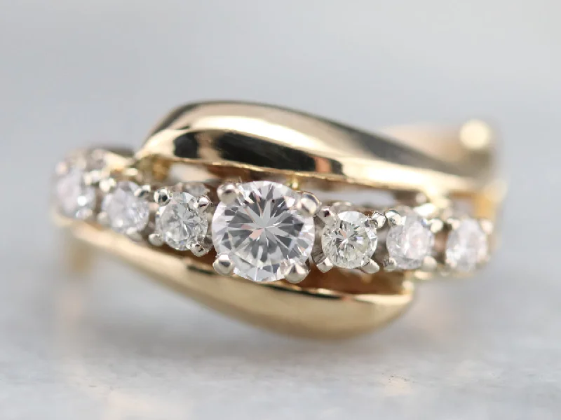 Women’s bold engagement ring-Vintage Diamond Bypass Ring