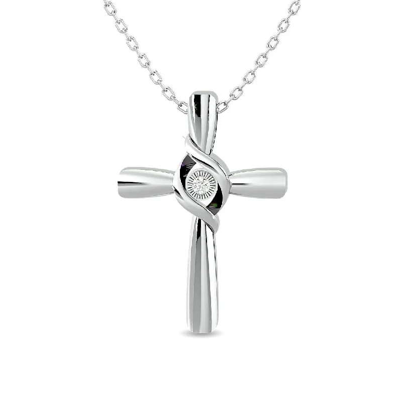 Women’s gemstone necklace-Diamond 1/50 ct tw Cross Pendant in Sterling Silver