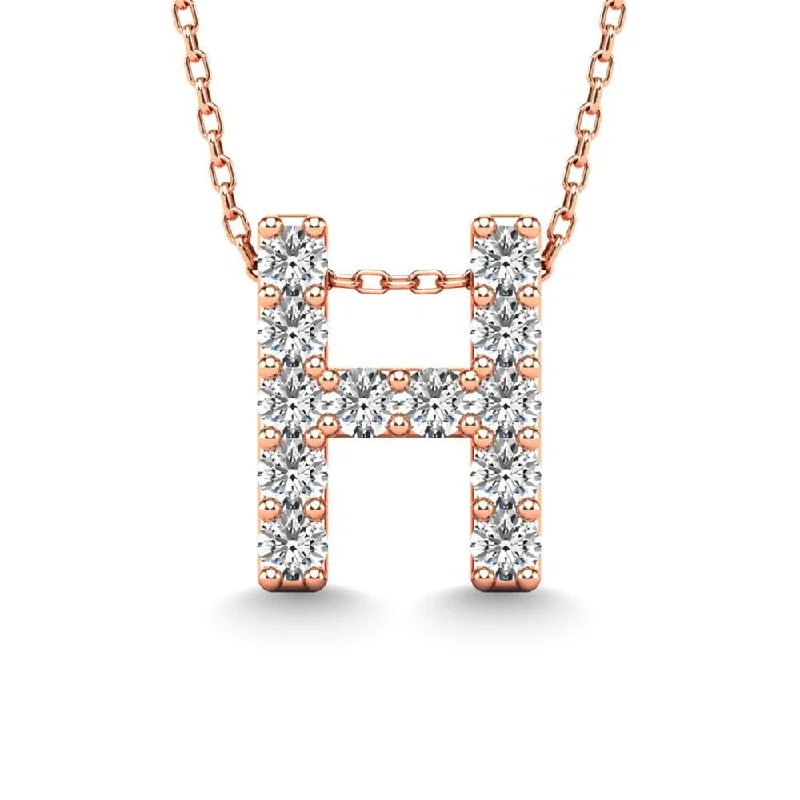 Women’s vintage pendant necklace-Diamond 1/8 Ct.Tw. Letter H Pendant in 14K Rose Gold"