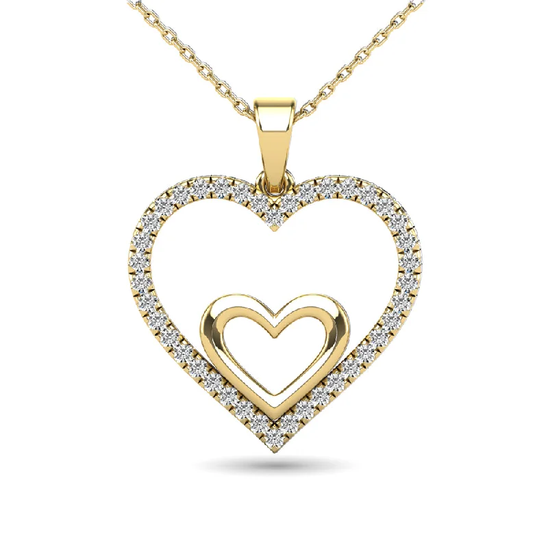 Women’s double chain necklace-10K Yellow Gold 1/5 Ctw Diamond Double Heart Pendant