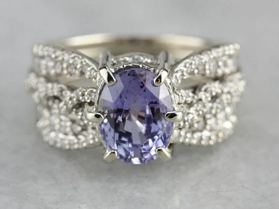 Women’s affordable diamond engagement ring-Purple Sapphire and Diamond Cocktail Ring