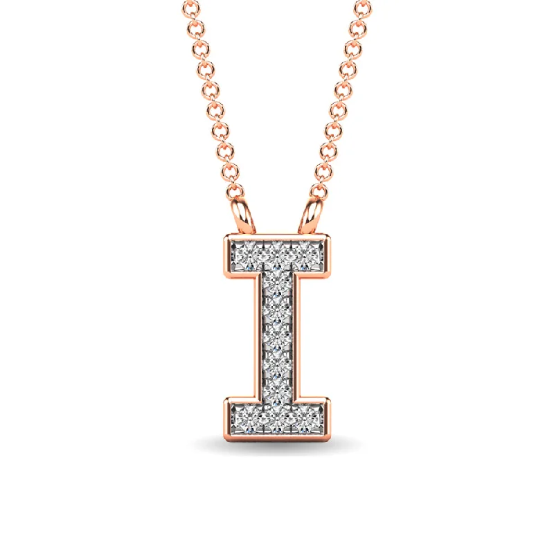 Women’s simple pearl necklace-Diamond 1/20 Ct.Tw. Letter I Pendant in 10K Rose Gold""