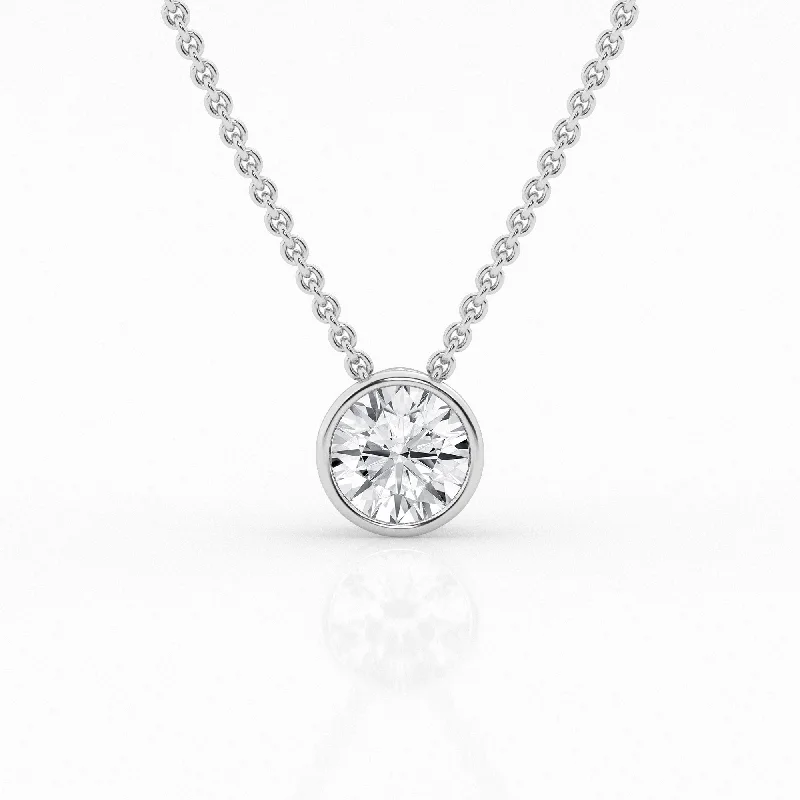 Women’s anniversary necklace-1 ct Round Lab Diamond Centre Stone Bezel Pendant by Mercury Rings