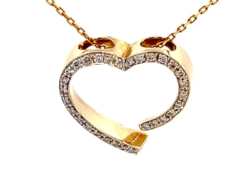 Women’s ruby necklace-Open Diamond Heart Pendant with Chain in 14k Yellow Gold