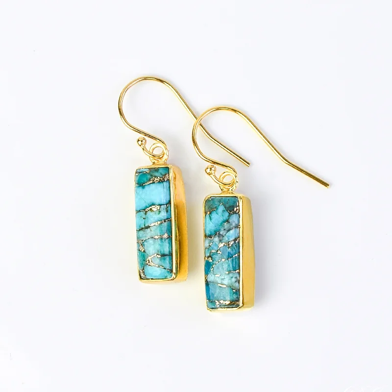 Women’s diamond drop earrings-Copper Turquoise Bar Earrings : December Birthstone : Adira Series