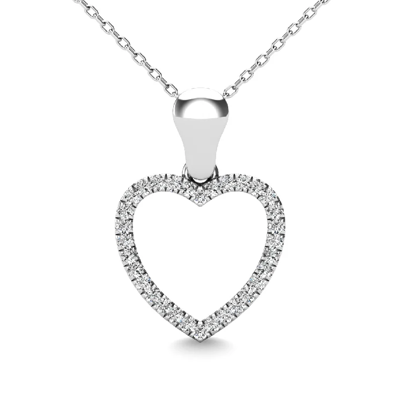 Women’s chic necklace-10K White Gold 1/10 Ctw Diamond Heart Pendant