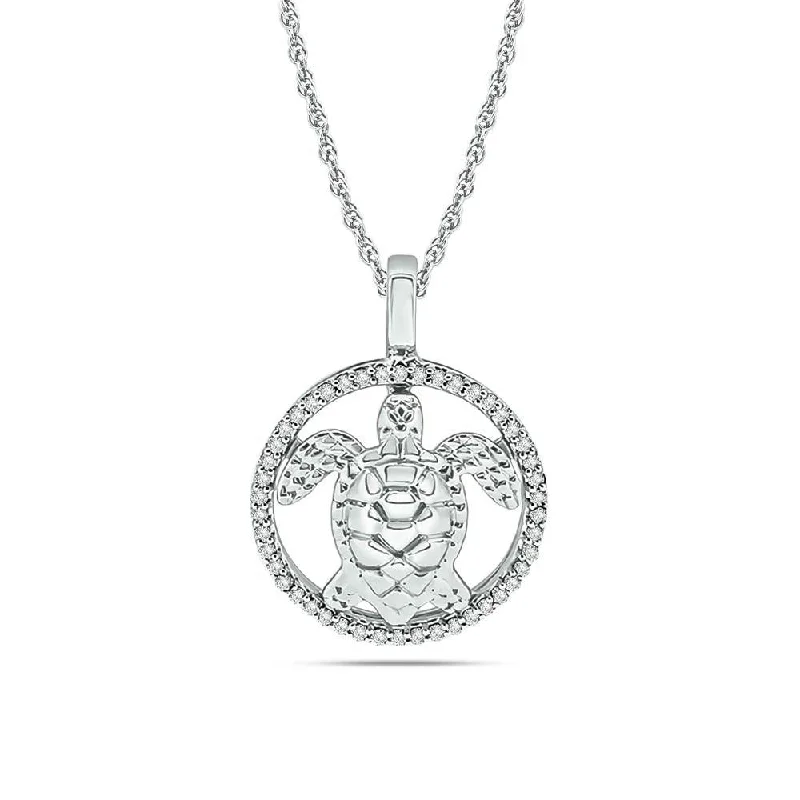 Women’s sapphire pendant necklace-Diamond Sea Of life Turtle Pendant 1/8 ct tw in Sterling Silver