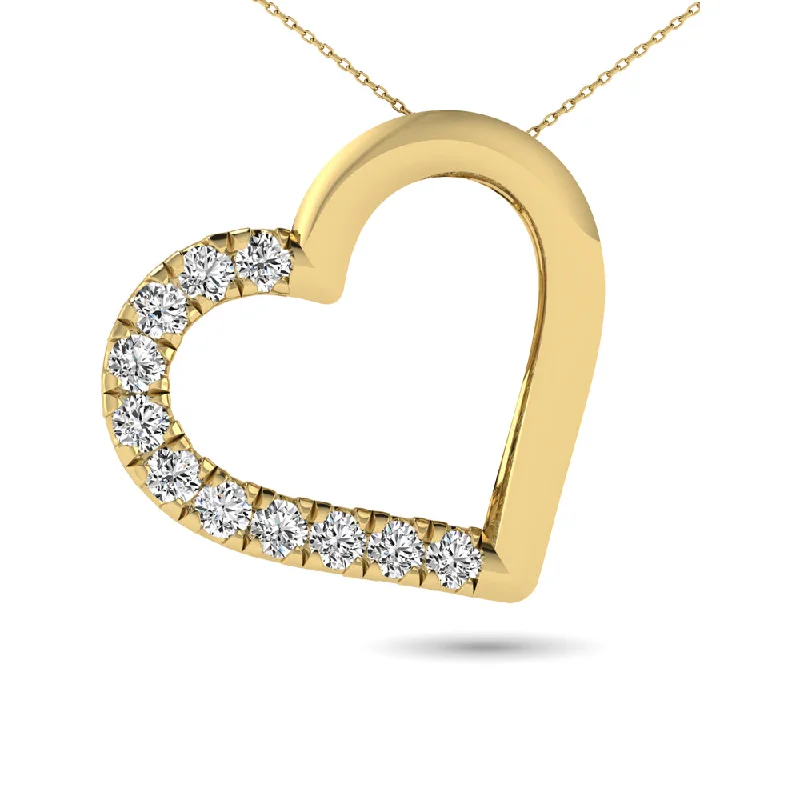 Women’s zodiac pendant necklace-10K Yellow Gold 1/10 Ctw Diamond Heart Pendant