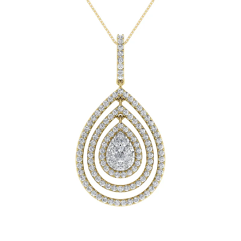 Women’s sparkling necklace-14K Yellow Gold 1 Ct.Tw. Round Diamond Pear Shape Pendant