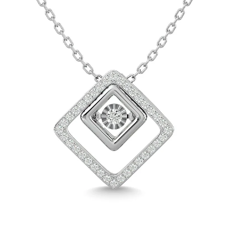 Women’s diamond necklace chain-Diamond 1/4 Ct.Tw. Square Shape Pendant in 14K White Gold