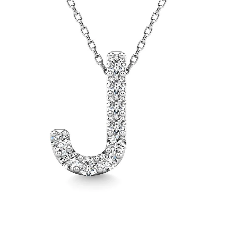 Women’s layered pendant necklace-Diamond 1/10 Ct.Tw. Letter J Pendant in 14K White Gold"