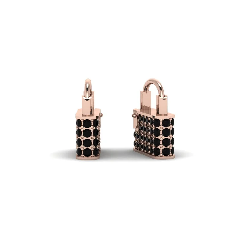 Women’s simple stud earrings-Gold Padlock Hoop Black Diamond Earrings - Queenie No. 8