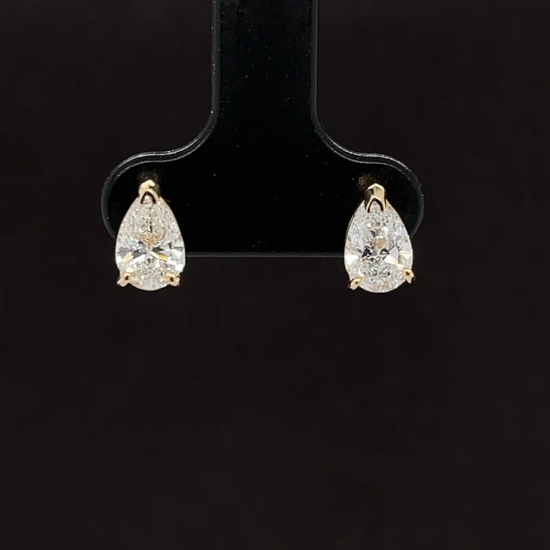 Women’s layered earrings-1 1/2ctw E-F/VS Lab Grown Pear Diamond Solitaire Stud Earrings in 14k Yellow Gold- IGI Certified - #257 PS150Y18R100