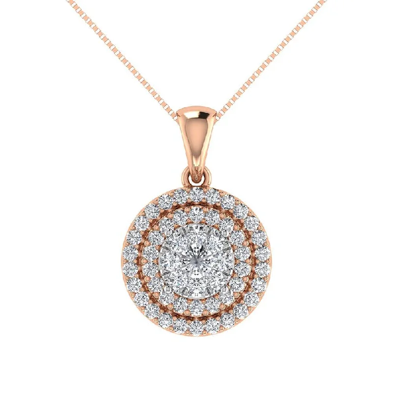 Women’s delicate gold necklace-10K Rose Gold 3/4 Ct.Tw. Diamond Cluster Round Shape Pendant