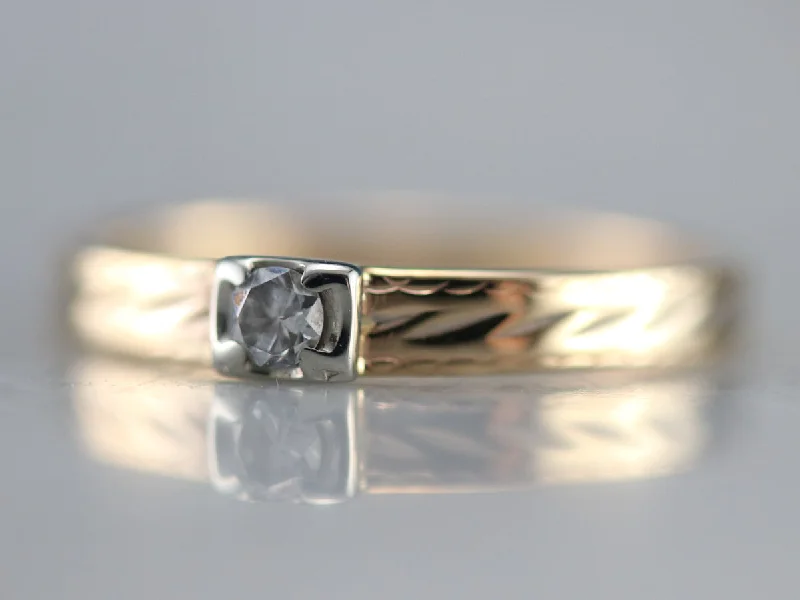 Women’s white gold engagement ring-Vintage Diamond Solitaire Band