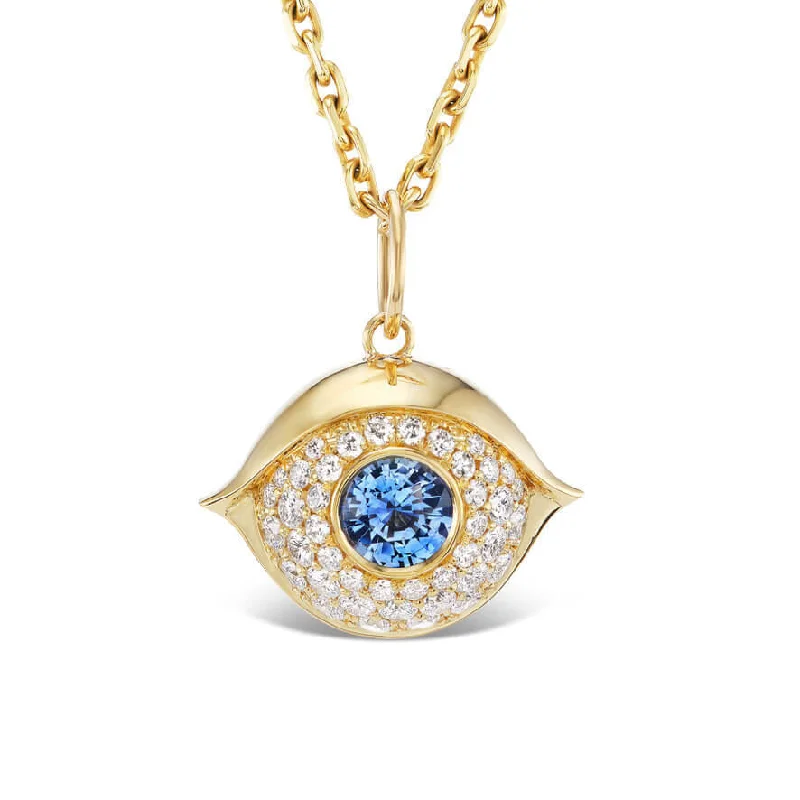 Women’s eternity necklace-LARGE GOLD AND DIAMOND EVIL EYE PENDANT