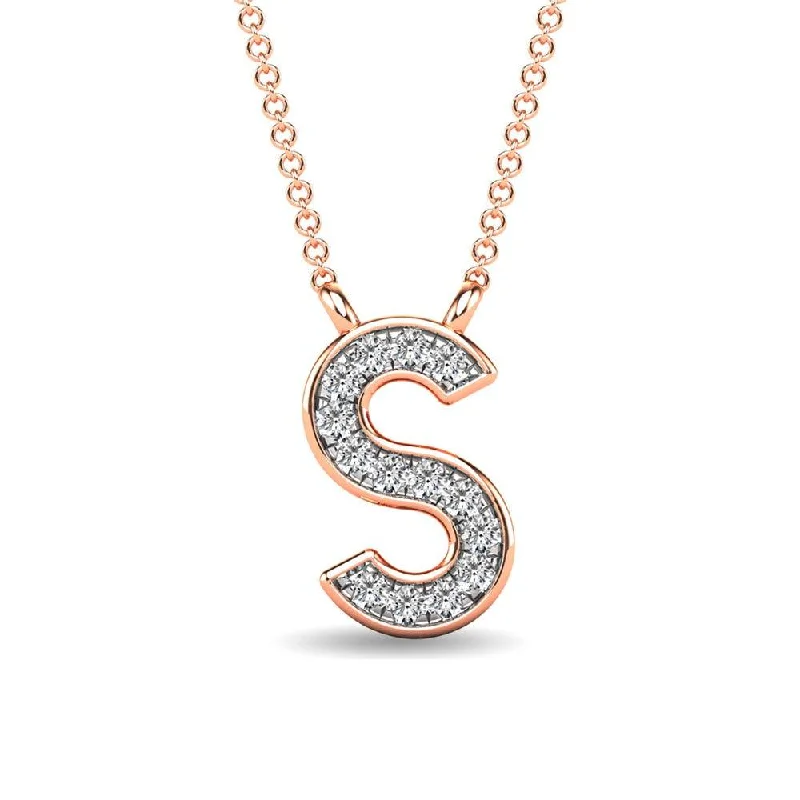 Women’s layered necklace-Diamond 1/20 Ct.Tw. Letter S Pendant in 10K Rose Gold