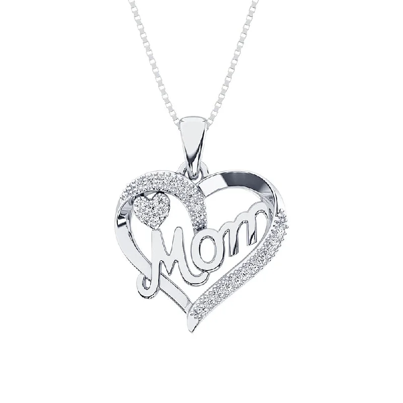 Women’s opal necklace-Sterling Silver 1/20 Ct.Tw. Diamond Heart MOM Pendant