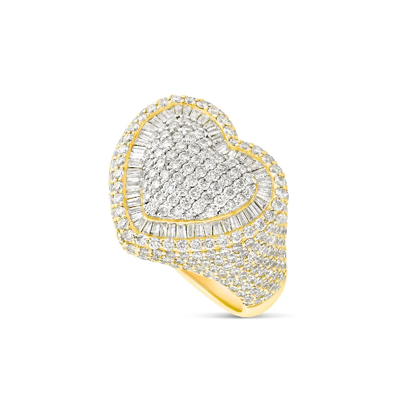 Women’s yellow diamond engagement ring-14K Gold Baguette & Round Diamond Bubble Heart Ring