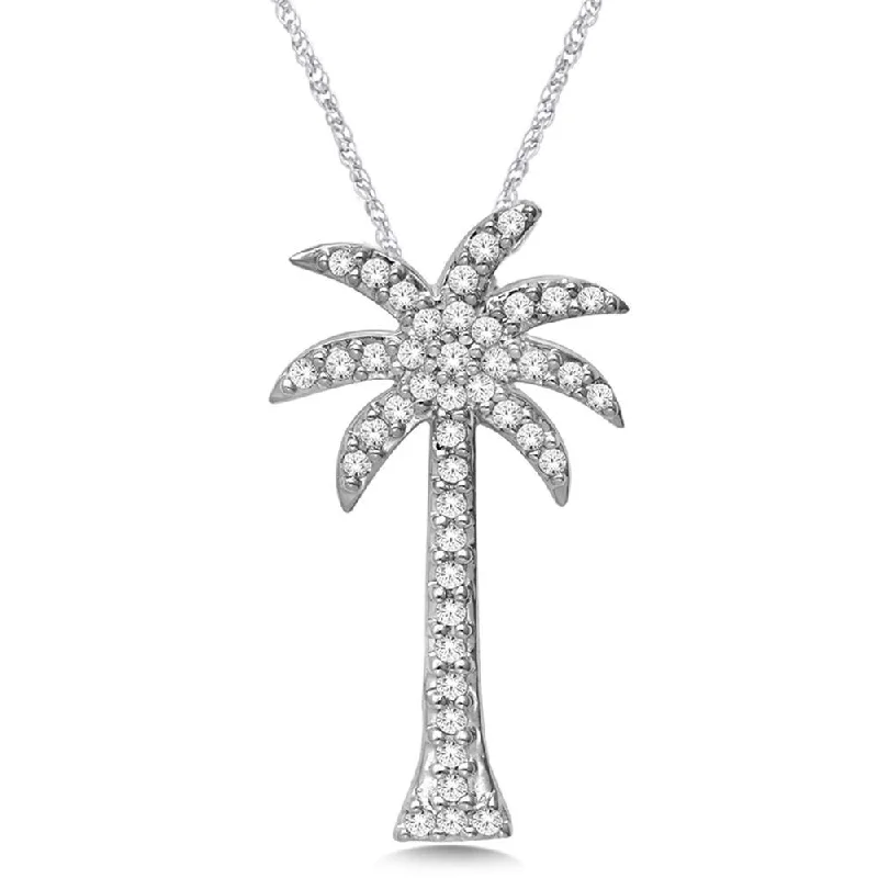 Women’s floral pendant necklace-14K White Gold 1/3 Ct.Tw. Diamond Palm Tree Pendant