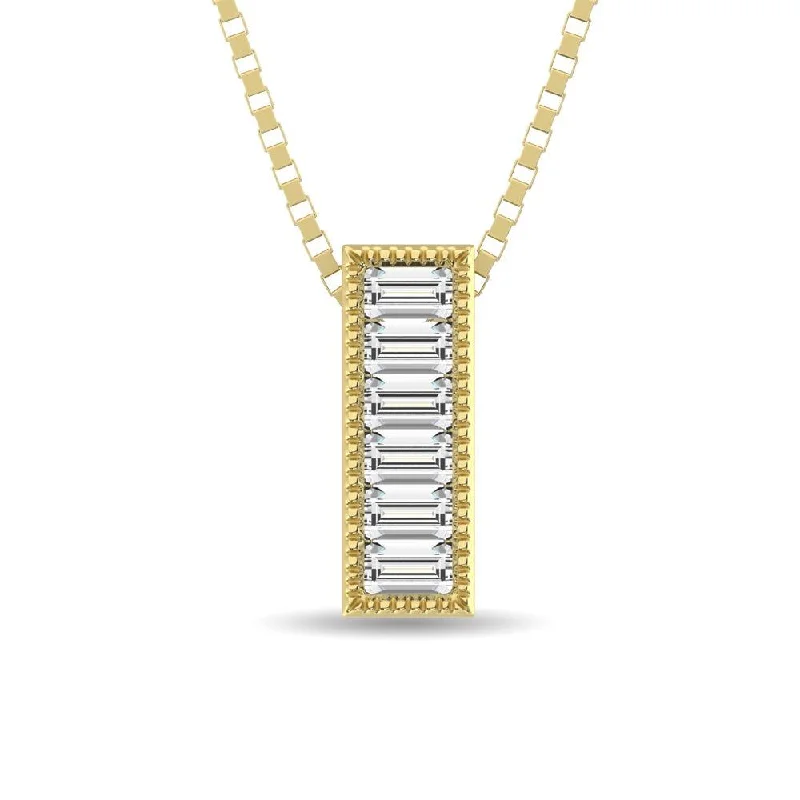 Women’s diamond chain necklace-Diamond 1/20 Ct.Tw. Round and Baguette Fashion Pendant in 10K Yellow Gold