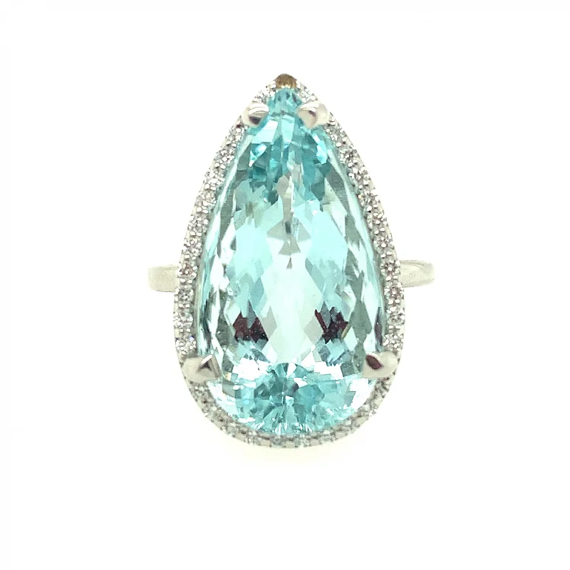 Women’s emerald engagement ring-Aquamarine Pear Shaped Ring with Diamonds 78-JSA