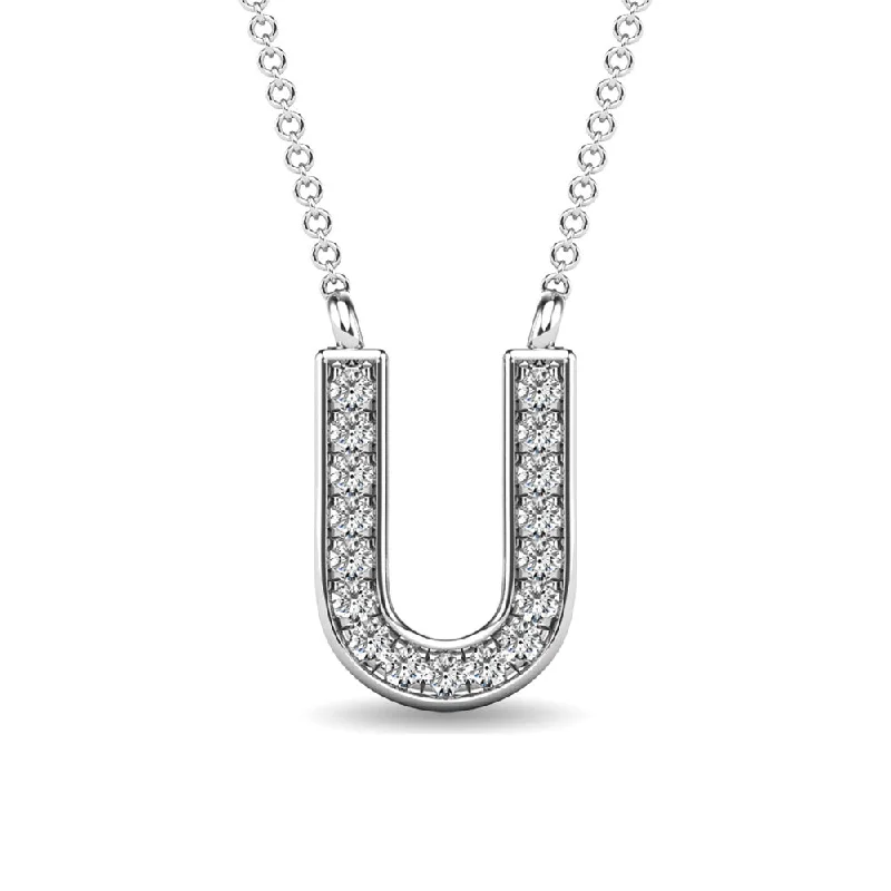 Women’s diamond pendant necklace-Diamond 1/20 Ct.Tw. Letter U Pendant in 10K White Gold""