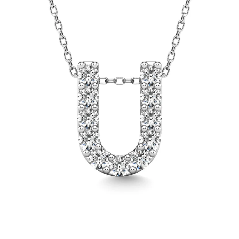 Women’s long necklace-Diamond 1/10 Ct.Tw. Letter U Pendant in 14K White Gold""