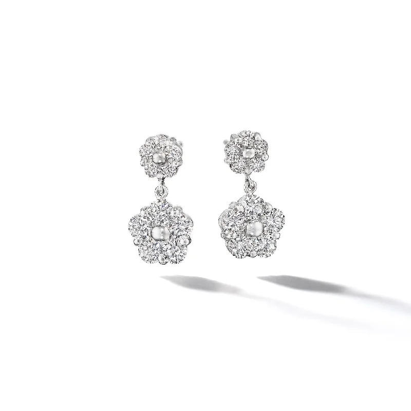 Women’s engraved earrings-Anzia Flower 2-Drop Diamond Earrings