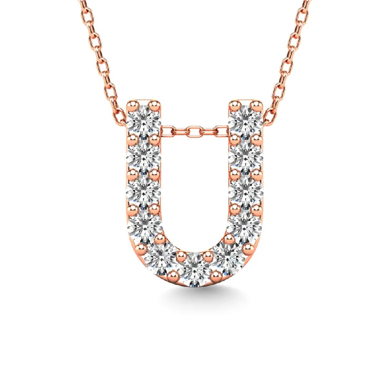 Women’s gemstone necklace-Diamond 1/10 Ct.Tw. Letter U Pendant in 14K Rose Gold""