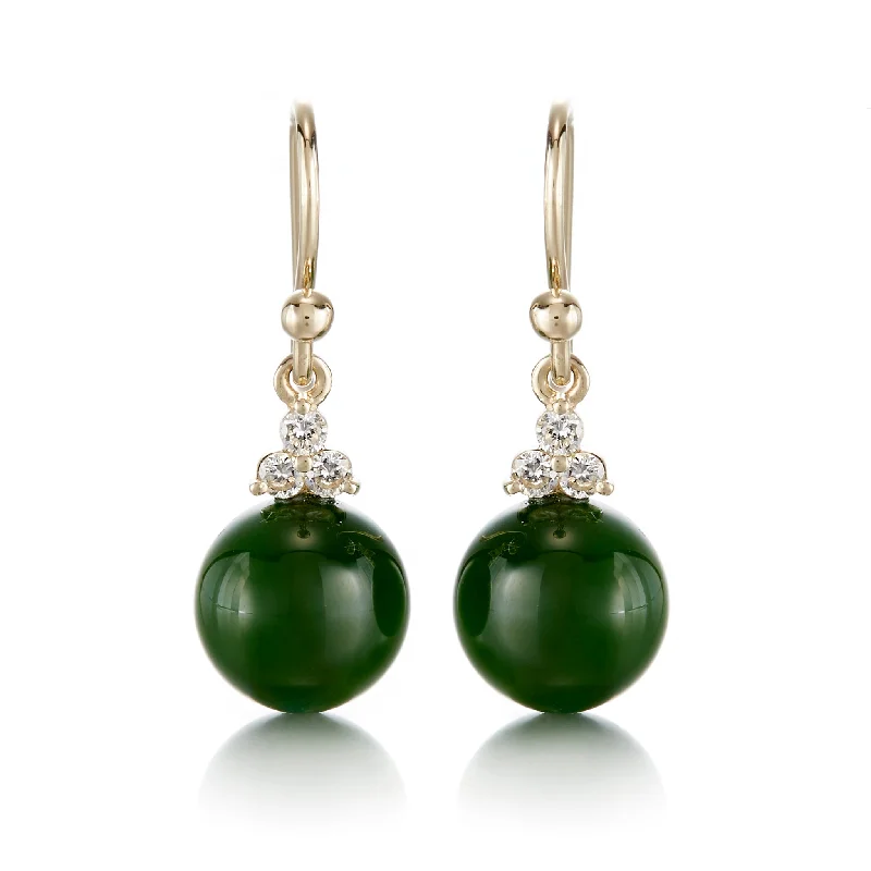 Women’s large earrings-Madison Drop Earrings in Green Jade & Diamonds