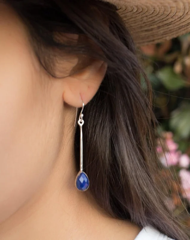 Women’s hoop and stud earrings-Lapis Lazuli Earrings ~ Sterling Silver 925 ~ ME136