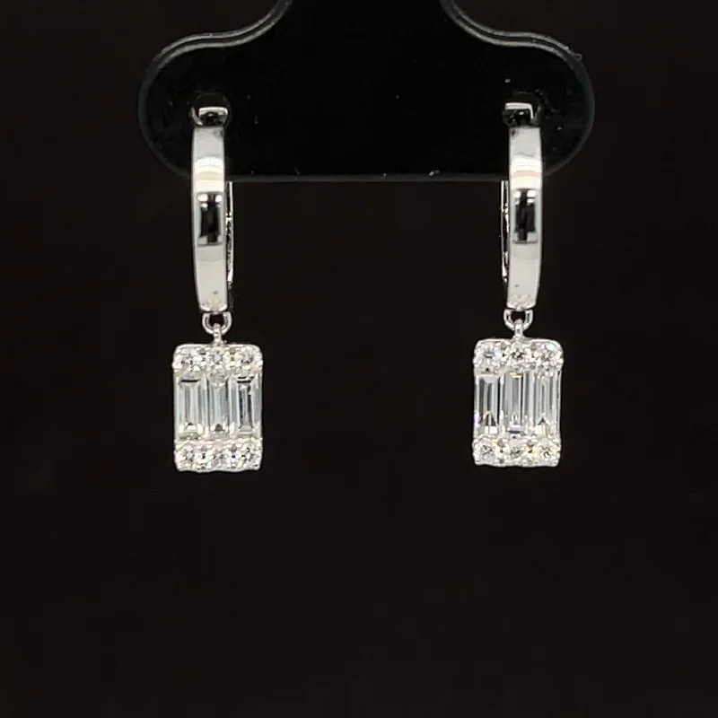 Women’s sapphire earrings-Hoop Earrings w/ Diamond Diamond Baguette Drop Dangles in 18k White Gold - #594 - ERDIA356648