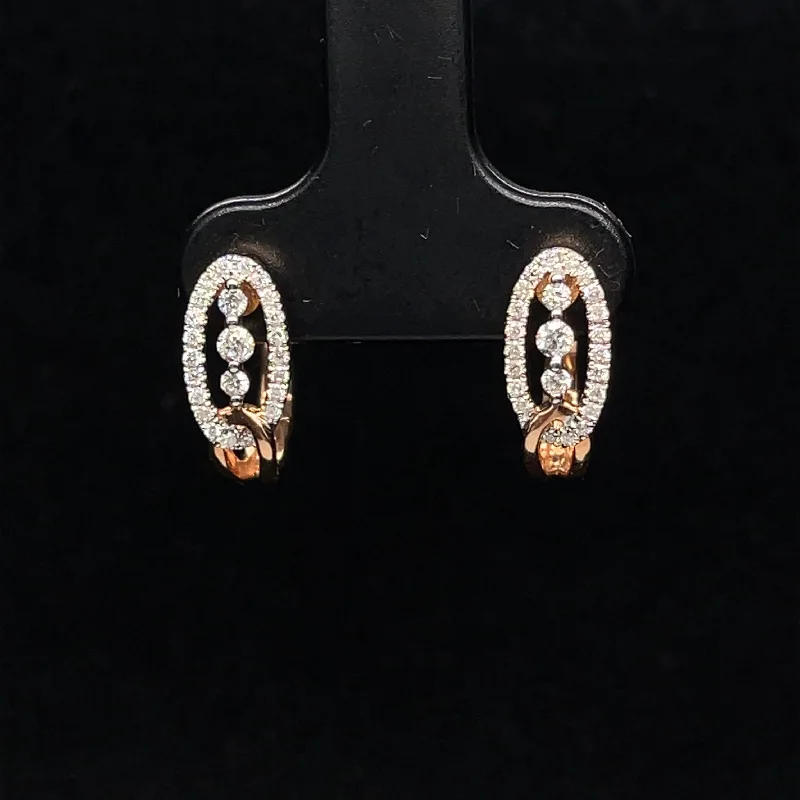 Women’s geometric earrings-Diamond Swirl Huggie Hoop Lever Back Earrings in 18k Rose Gold - (#13-HEDIA001291)