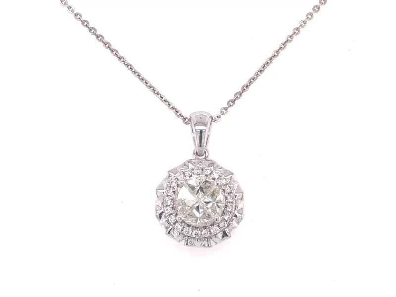 Women’s beaded necklace-Diamond Halo Pendant in 18k White Gold