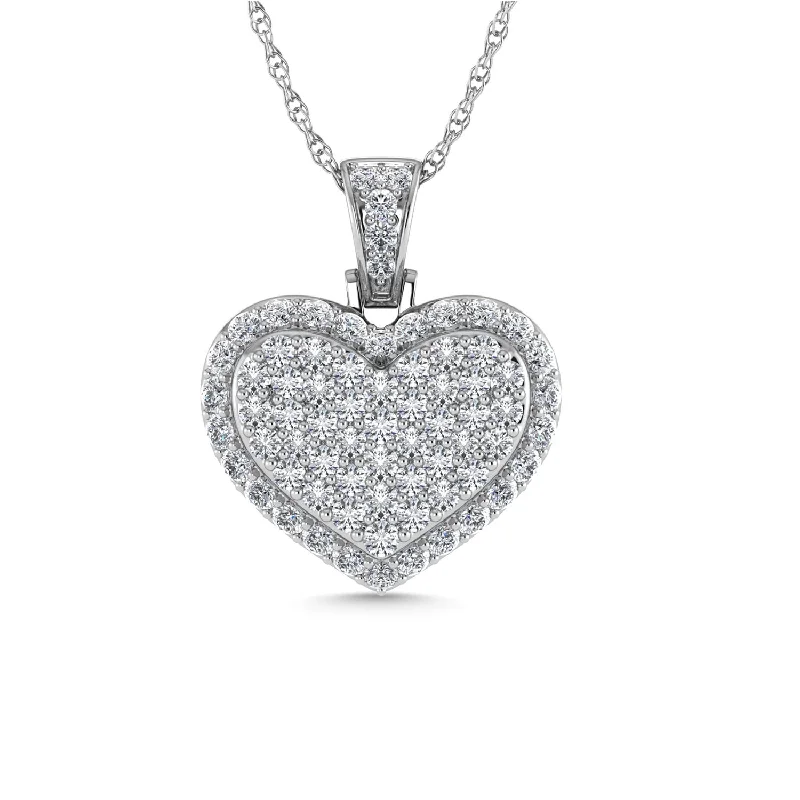 Women’s chic necklace-Diamond 1 Ct.Tw. Heart Pendants in 10K White Gold