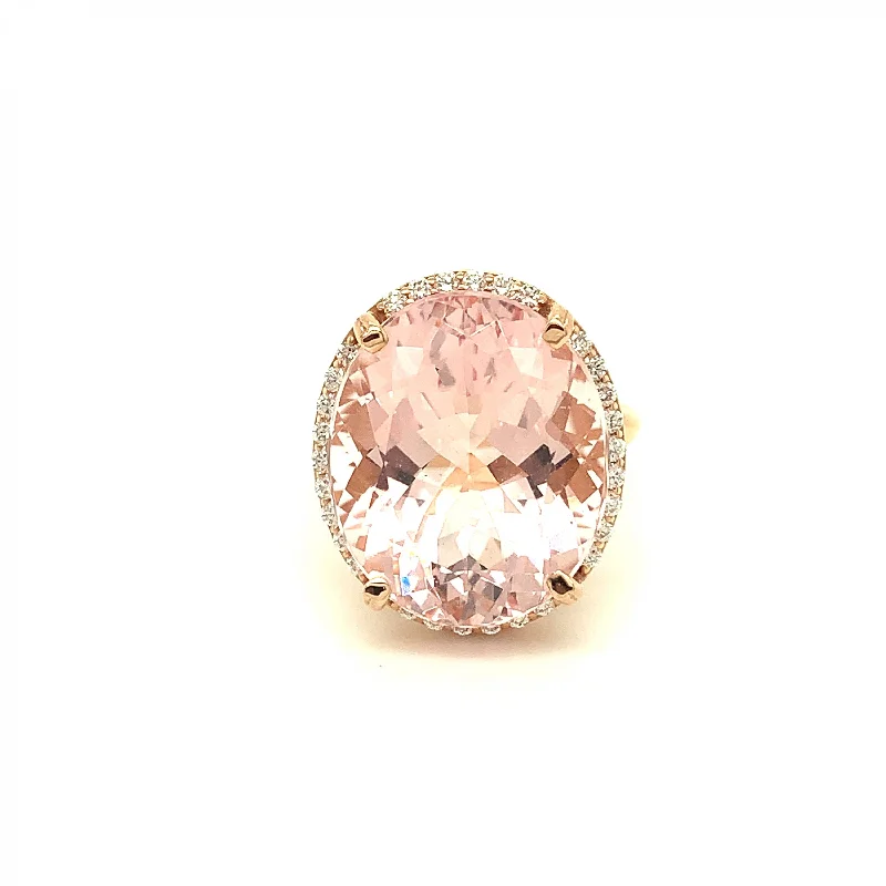 Women’s platinum engagement ring-Morganite Oval Ring with Diamonds 97-JSA