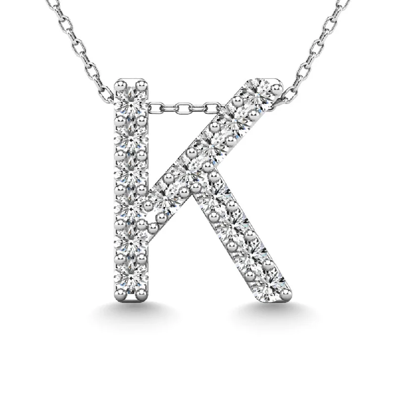 Women’s dainty gold necklace-Diamond 1/8 Ct.Tw. Letter K Pendant in 14K White Gold""