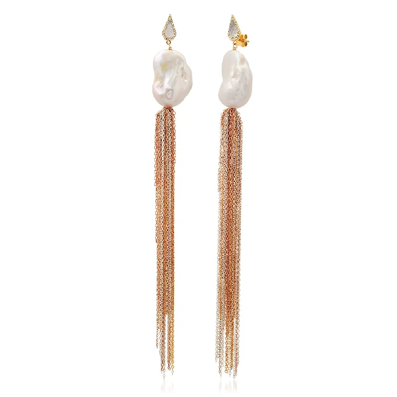 Women’s pendant earrings-White Pearl Tassel Drops