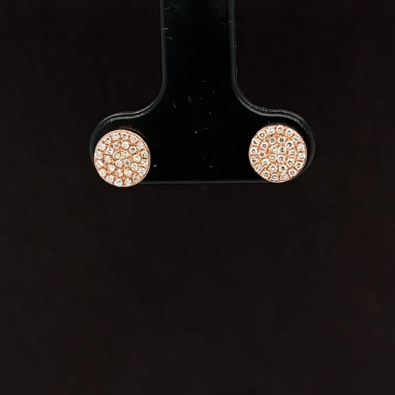 Women’s long earrings-Diamond Thumbtack Stud Earrings in 14k Rose Gold - #173 - AAE256-056