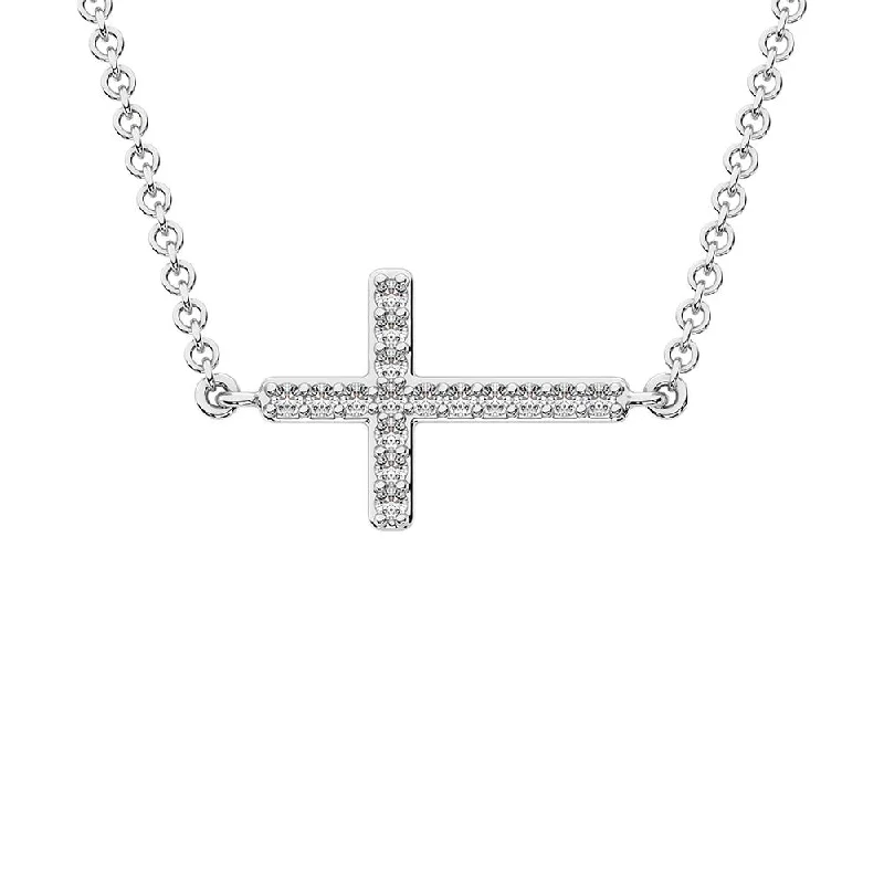 Women’s butterfly necklace-10K White Gold 1/10 Ct.Tw. Diamond Cross Pendant