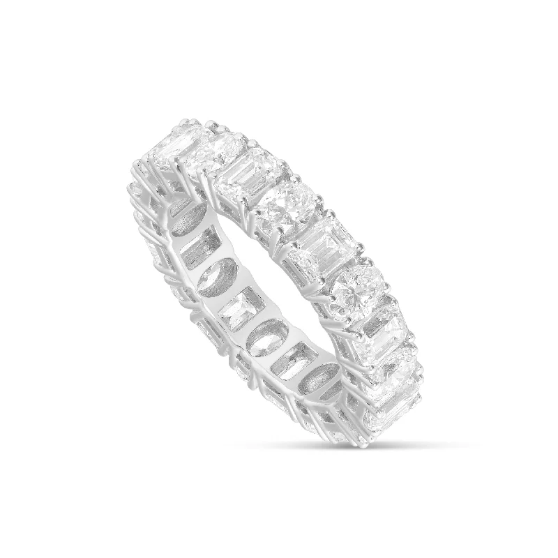 Women’s custom engagement ring-14k White gold with Oval and Emerald Diamond Eternity Band Ring