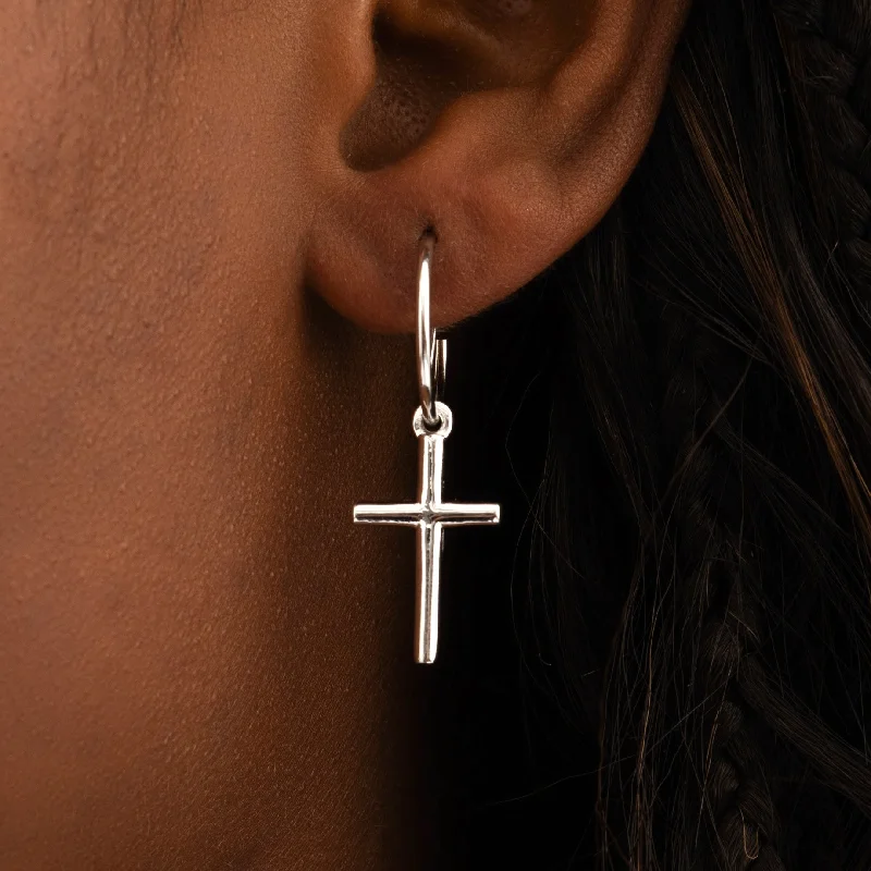 Women’s sparkling earrings-Silver Cross Earrings