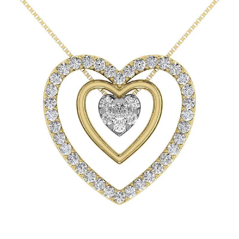 Women’s minimal pendant necklace-10K Yellow Gold 1/2 Ct.Tw. Diamond Double Heart Pendant