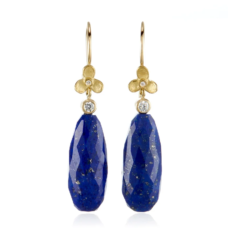 Women’s geometric stud earrings-Lapis & Trillium Drop Earrings