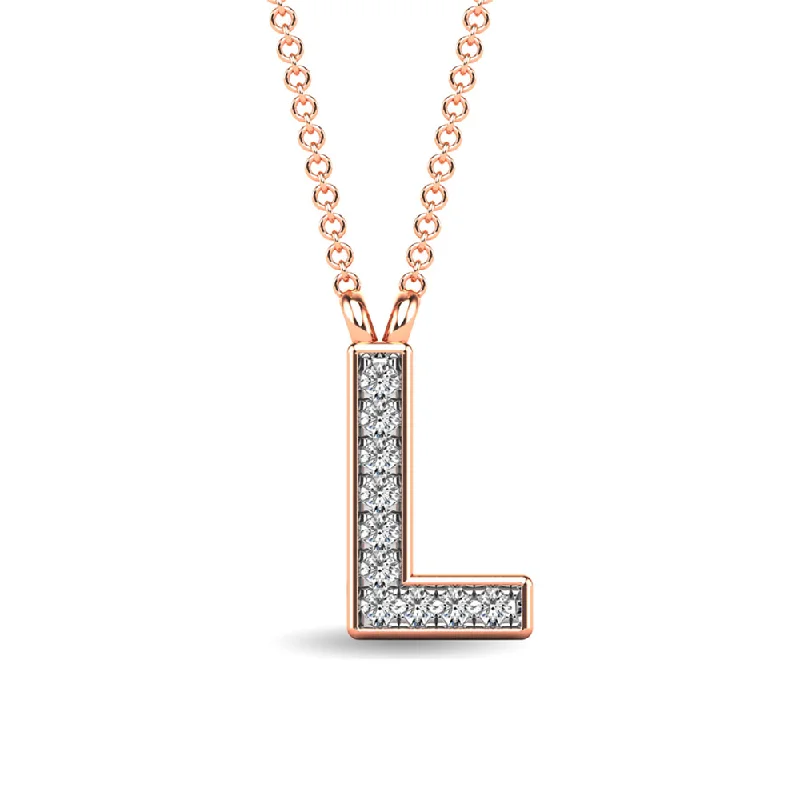 Women’s diamond chain necklace-Diamond 1/20 Ct.Tw. Letter L Pendant in 10K Rose Gold""